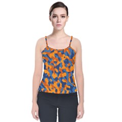 Blue And Orange Camouflage Pattern Velvet Spaghetti Strap Top by SpinnyChairDesigns