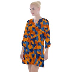 Blue And Orange Camouflage Pattern Open Neck Shift Dress by SpinnyChairDesigns