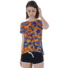 Blue And Orange Camouflage Pattern Short Sleeve Foldover Tee by SpinnyChairDesigns