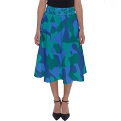 Blue Turquoise Teal Camouflage Pattern Perfect Length Midi Skirt by SpinnyChairDesigns
