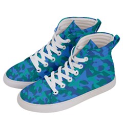 Blue Turquoise Teal Camouflage Pattern Men s Hi-top Skate Sneakers by SpinnyChairDesigns
