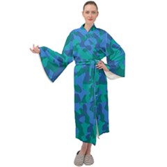 Blue Turquoise Teal Camouflage Pattern Maxi Velour Kimono by SpinnyChairDesigns