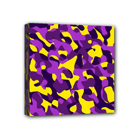 Purple And Yellow Camouflage Pattern Mini Canvas 4  X 4  (stretched) by SpinnyChairDesigns
