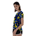 Blue and Yellow Camouflage Pattern Short Sleeve Foldover Tee View2