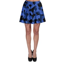 Black And Blue Camouflage Pattern Skater Skirt by SpinnyChairDesigns