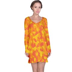 Orange And Yellow Camouflage Pattern Long Sleeve Nightdress by SpinnyChairDesigns