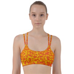 Orange And Yellow Camouflage Pattern Line Them Up Sports Bra by SpinnyChairDesigns