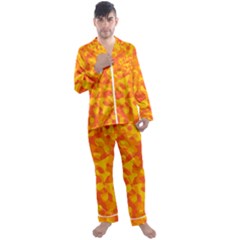 Orange And Yellow Camouflage Pattern Men s Long Sleeve Satin Pyjamas Set by SpinnyChairDesigns