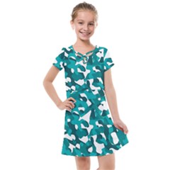 Teal And White Camouflage Pattern Kids  Cross Web Dress by SpinnyChairDesigns