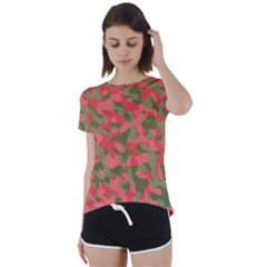 Pink And Green Camouflage Pattern Short Sleeve Foldover Tee by SpinnyChairDesigns