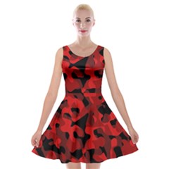 Red And Black Camouflage Pattern Velvet Skater Dress by SpinnyChairDesigns