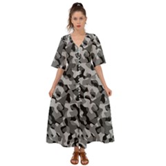 Grey And Black Camouflage Pattern Kimono Sleeve Boho Dress by SpinnyChairDesigns