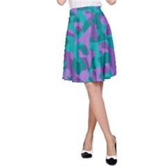 Purple And Teal Camouflage Pattern A-line Skirt by SpinnyChairDesigns