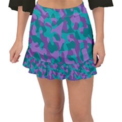 Purple And Teal Camouflage Pattern Fishtail Mini Chiffon Skirt by SpinnyChairDesigns