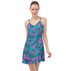 Purple And Teal Camouflage Pattern Summer Time Chiffon Dress by SpinnyChairDesigns