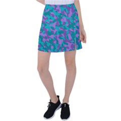 Purple And Teal Camouflage Pattern Tennis Skirt by SpinnyChairDesigns