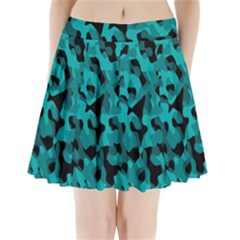 Black And Teal Camouflage Pattern Pleated Mini Skirt by SpinnyChairDesigns