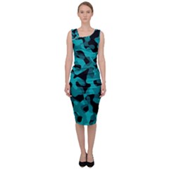 Black And Teal Camouflage Pattern Sleeveless Pencil Dress by SpinnyChairDesigns