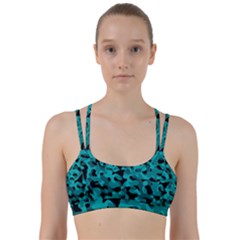 Black And Teal Camouflage Pattern Line Them Up Sports Bra by SpinnyChairDesigns