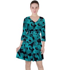 Black And Teal Camouflage Pattern Ruffle Dress by SpinnyChairDesigns