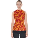 Red and Orange Camouflage Pattern Mock Neck Shell Top View1