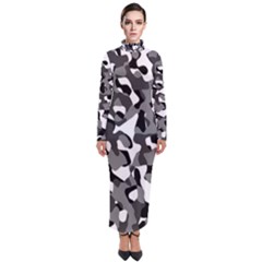 Black And White Camouflage Pattern Turtleneck Maxi Dress by SpinnyChairDesigns