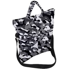 Black And White Camouflage Pattern Fold Over Handle Tote Bag by SpinnyChairDesigns