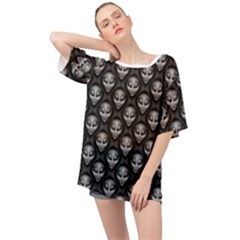 Grey Aliens Extraterrestrials Ufo Faces Oversized Chiffon Top by SpinnyChairDesigns