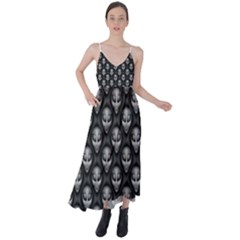 Grey Aliens Extraterrestrials Ufo Faces Tie Back Maxi Dress by SpinnyChairDesigns