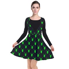 Neon Green Bug Insect Heads On Black Plunge Pinafore Dress by SpinnyChairDesigns