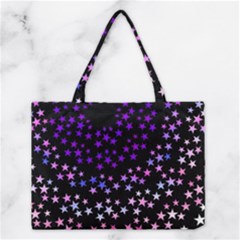 Purple Stars On Black Pattern Medium Tote Bag by SpinnyChairDesigns