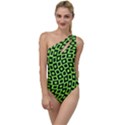 Abstract Black and Green Checkered Pattern To One Side Swimsuit View1