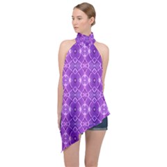 Geometric Galaxy Pattern Print Halter Asymmetric Satin Top by dflcprintsclothing
