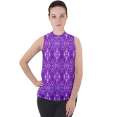 Geometric Galaxy Pattern Print Mock Neck Chiffon Sleeveless Top by dflcprintsclothing