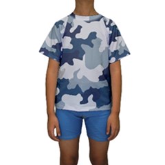 Camo Blue Kids  Short Sleeve Swimwear by MooMoosMumma