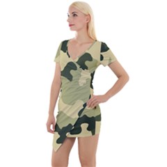 Camo Green Short Sleeve Asymmetric Mini Dress by MooMoosMumma