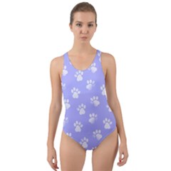 Animal Cat Dog Paw Prints Pattern Cut-out Back One Piece Swimsuit by SpinnyChairDesigns