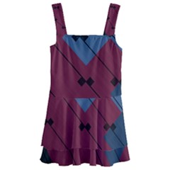 Burgundy Black Blue Abstract Check Pattern Kids  Layered Skirt Swimsuit by SpinnyChairDesigns