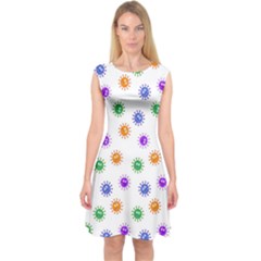 Cartoon Corona Virus Covid 19 Capsleeve Midi Dress by SpinnyChairDesigns