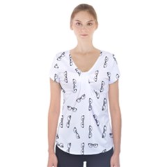 Geek Glasses With Eyes Short Sleeve Front Detail Top by SpinnyChairDesigns