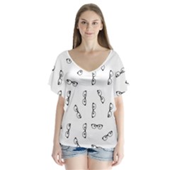 Geek Glasses With Eyes V-neck Flutter Sleeve Top by SpinnyChairDesigns