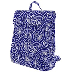 Blue White Paisley Intricate Swirls Flap Top Backpack by SpinnyChairDesigns