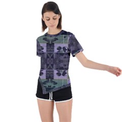 Chive Purple Black Abstract Art Pattern Asymmetrical Short Sleeve Sports Tee by SpinnyChairDesigns
