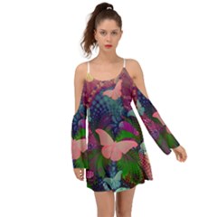 Butterfly Garden Art Kimono Sleeves Boho Dress by SpinnyChairDesigns