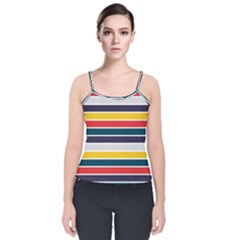 Horizontal Colored Stripes Velvet Spaghetti Strap Top by tmsartbazaar