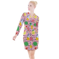 Cats And Fruits  Button Long Sleeve Dress by Sobalvarro