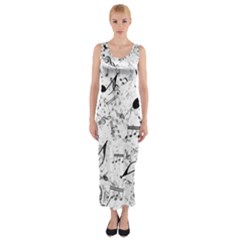 Black And White Music Notes Fitted Maxi Dress by SpinnyChairDesigns