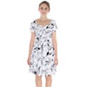 Black and White Music Notes Short Sleeve Bardot Dress View1