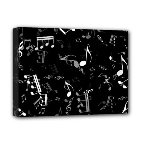 Black And White Music Notes Deluxe Canvas 16  X 12  (stretched)  by SpinnyChairDesigns