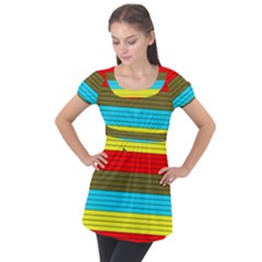 Multicolor With Black Lines Puff Sleeve Tunic Top by tmsartbazaar